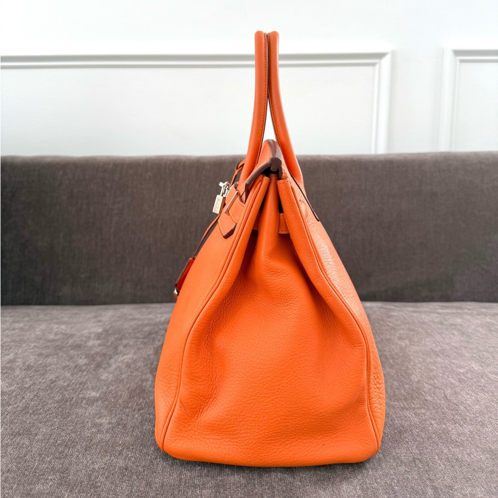 Hermes Birkin 35 Orange Clemente leather tote bag authentic silver hardware - Picture 8 of 16